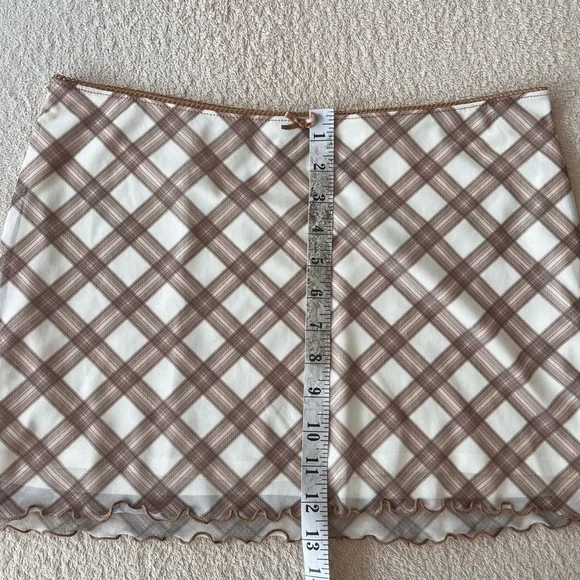 H&M Mesh Mini Skirt M Cream Brown Checked - Picture 6 of 7